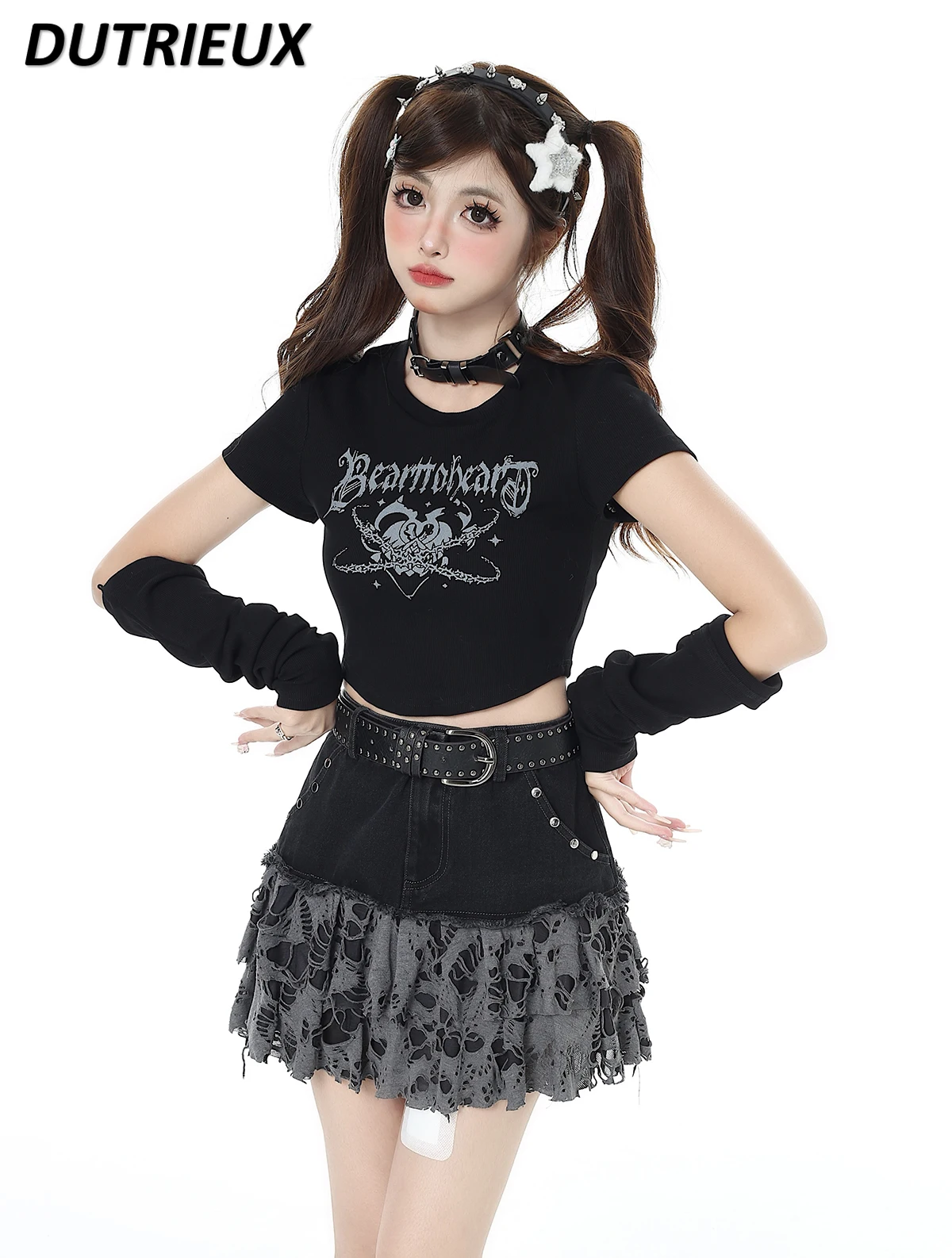 

High Waist Skirt Ripped All-Match Hot Girl Denim Skirt Belt Summer Autumn Fashion High Street Fashion Casual Skirt for Women