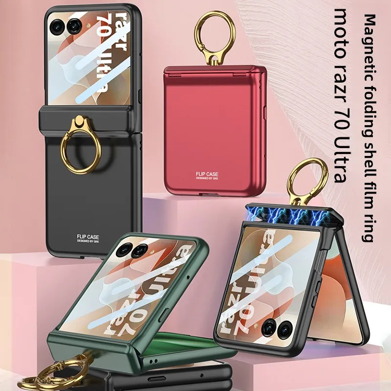 Magnetic Shell Film Ring Cover with Hinge Protection - Shockproof Phone Case