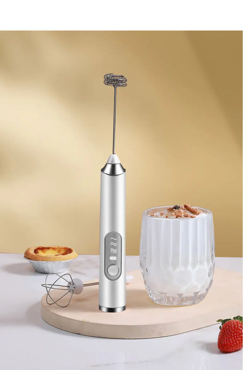 Mousseur à lait avec double fouet, mélangeur électrique portatif sans fil, mélangeur à boissons, mélangeur à mousse, à piles pour café, cappuccino, protéines et secouer, matcha
