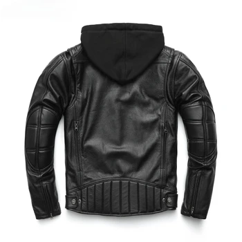 Giacca da moto spessa con cappuccio Giacca in pelle da uomo100% pelle bovina Cappotto in vera pelle Giacca da motociclista invernale Abbigliamento da moto M223 1