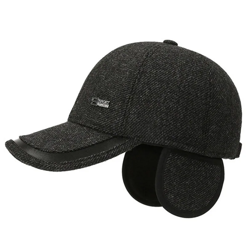 

Snapback Cap Men's Autumn Winter Warm Cold Proof Earmuffs Hats Simple Fashion Baseball Caps For Men Black Cap Thermal Sports Cap