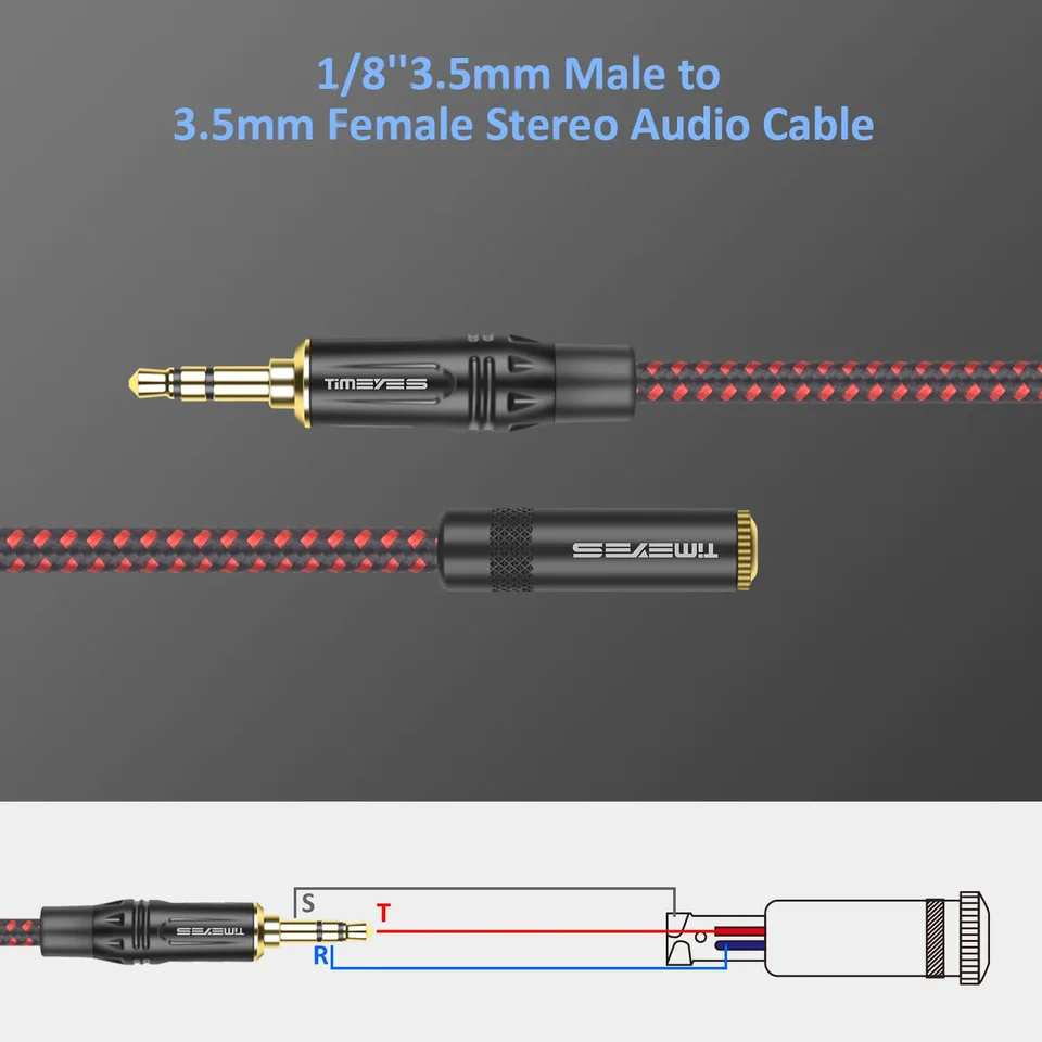 Cavo Prolunga Audio 3,5 Mm 5 Metri - Maschio-Femmina - Nylon Intrecciato, Rame OFC, Connettori Dorati