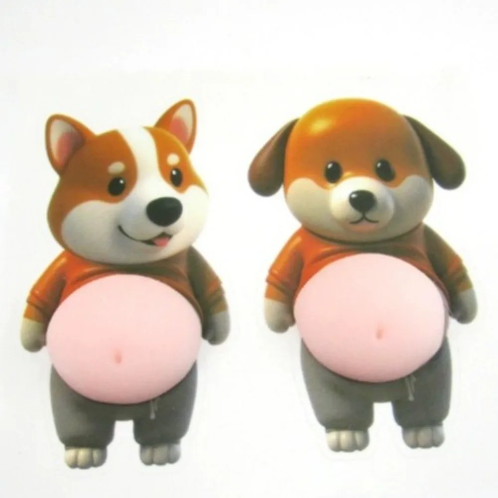 통통한 시바 이누 3D 시바 이누 스티커 강아지 배 스티커 부드러운 핑크 배경 3D 스티커 압착 가능한 실리콘 자체 접착식
