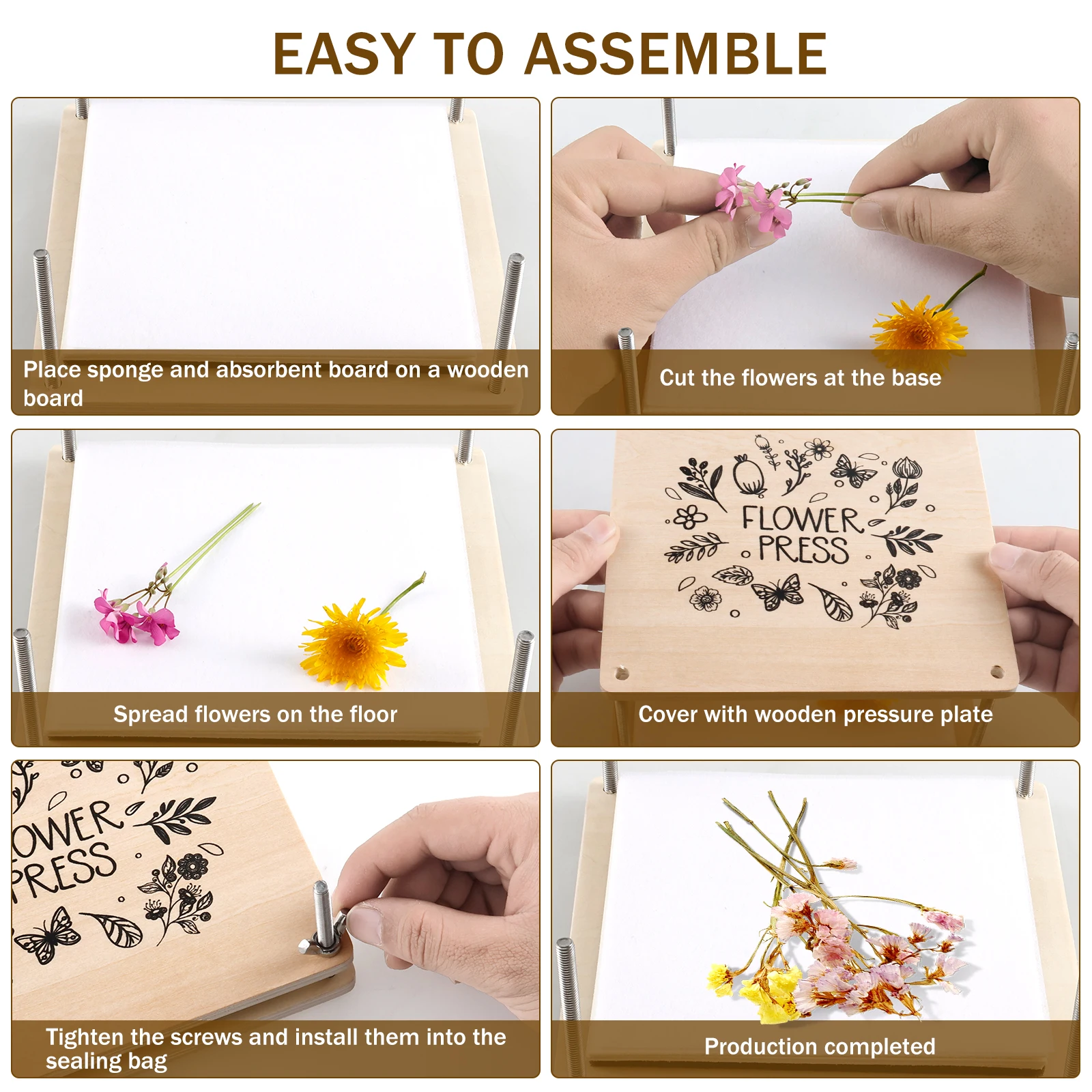 Flower Press Kit Wooden Professional Flower Leaf Press Kit DIY Pressed Plant Preservation Reusable Tools flower press kit