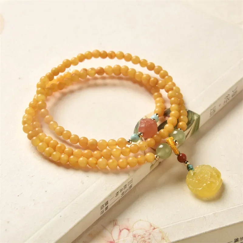 

Natural Beeswax Three-circle Bracelet Multi-circle Bracelet South Red Green Pine Peony Flower Accessories High-grade Jewelry