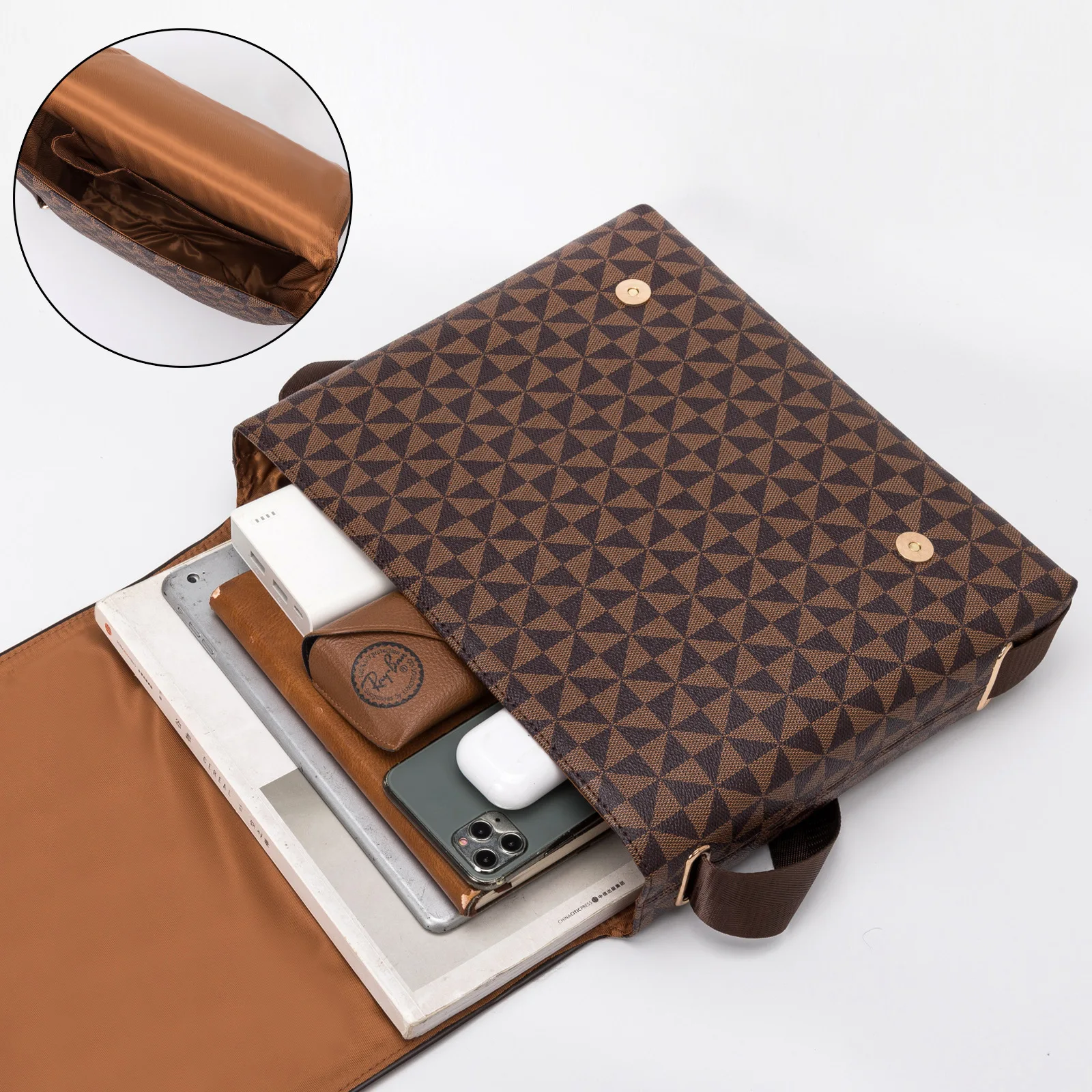 New Arriva Versatile Leather Satchels Message Shoulder Bag For Men Plaid Design Male Work Briefcase Men's Shopping Purse Bag