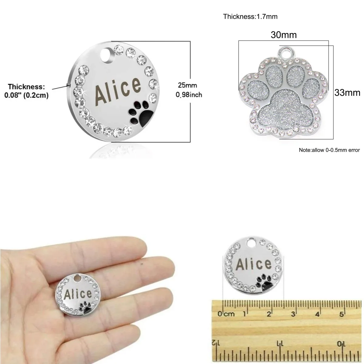 Pet Name Collar Pendant Stainless Steel Engraved ID Tags Personalized Anti-lost Engraved Diamond Pendant Necklace For Cat Dog ID