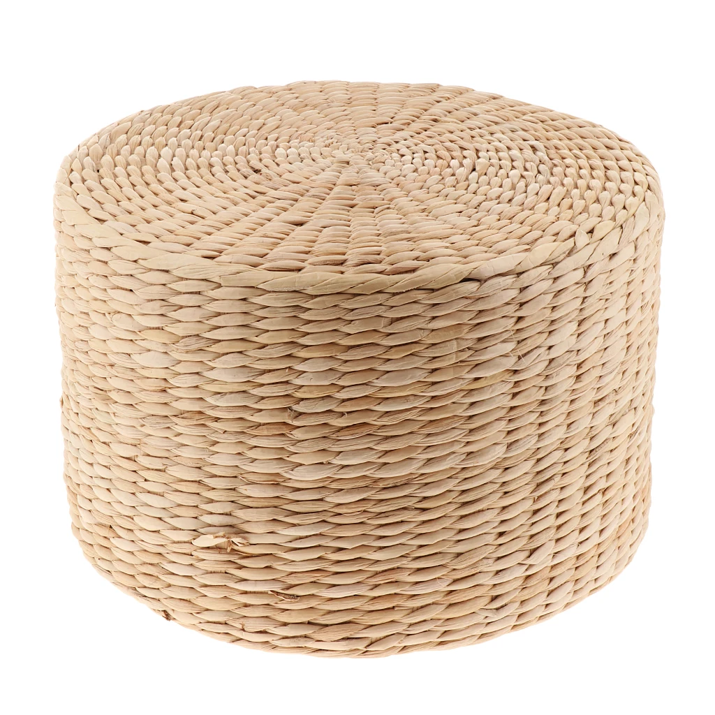 자연 밀짚 라운드 Pouf 다다미 앉아 쿠션 바닥 매트 Pouf 순수한 손으로 짠 거실 예배 명상 쿠션 바닥 좌석
