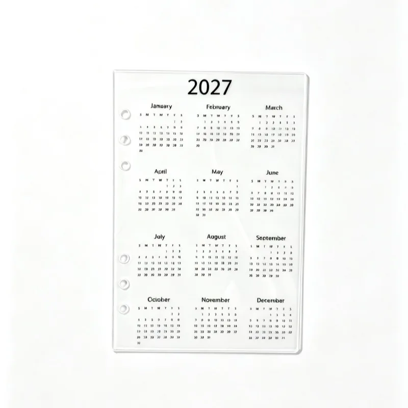 Calendario 2027 con divisori in acrilico A5/A6, pagine interne a sei fori per calendario a fogli mobili, indicatore per agenda del prossimo anno - immagine 5