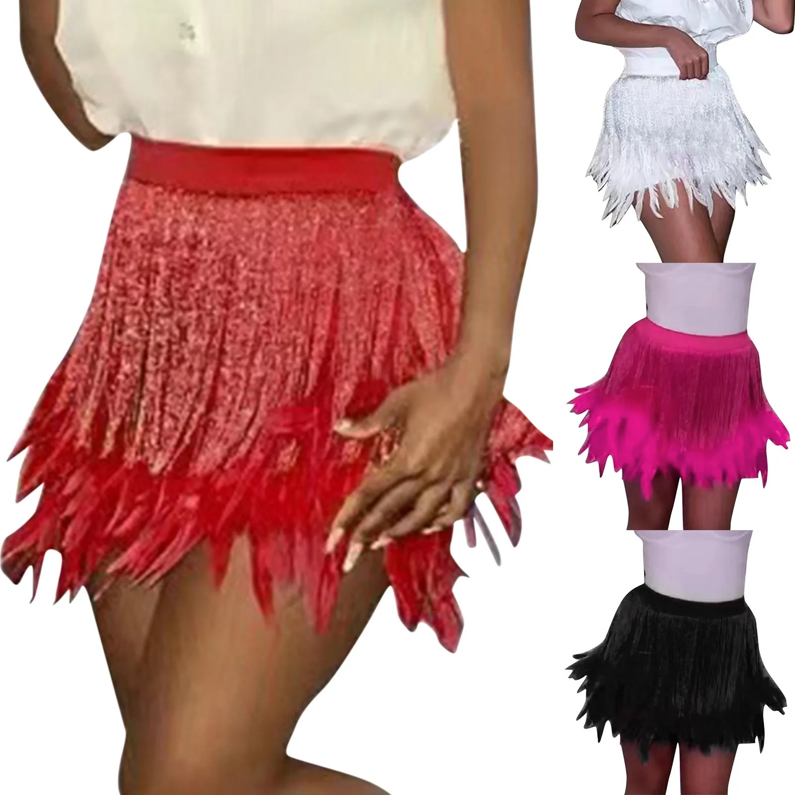 

Border 2022 Sexy Skirt Umbrella Skirt Versatile High Waist Tassel Feather Skirt Skirt Skater Skirt