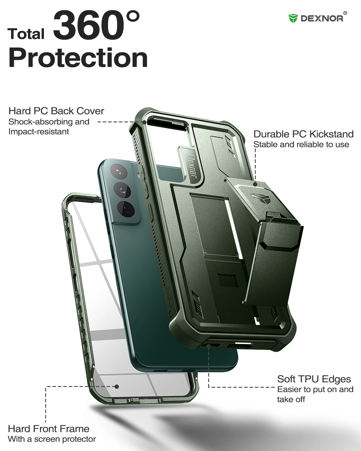 Rugged Military-Grade Full Body Case with Built-in Screen Protector