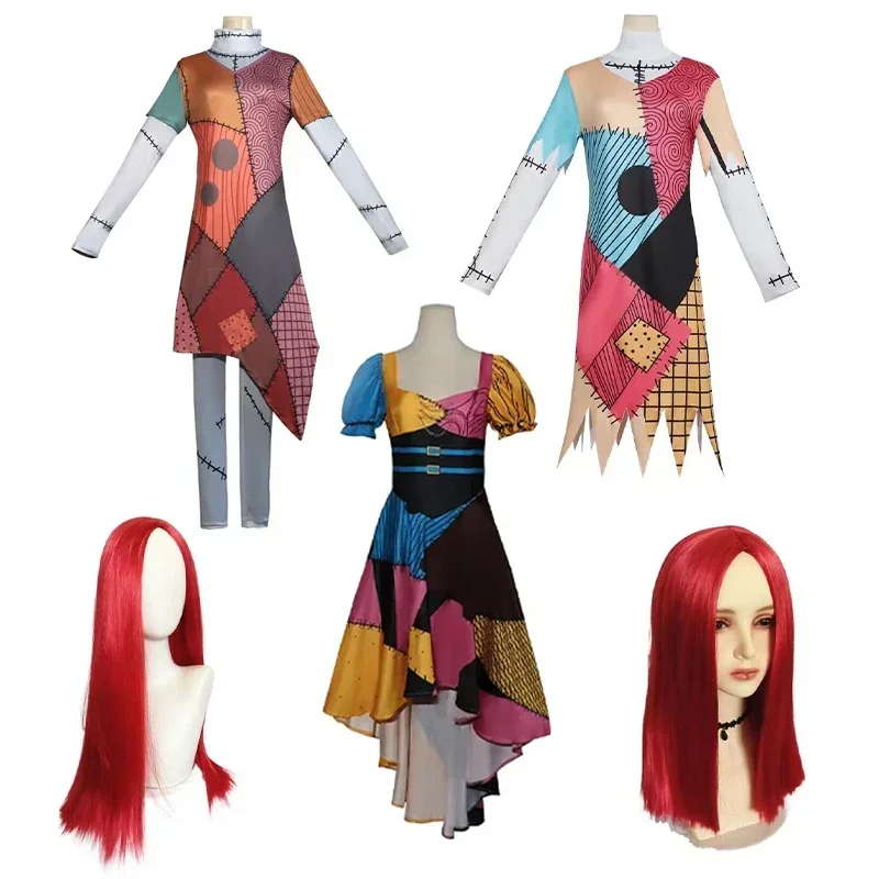 

Movie Nightmare Cosplay Christmas Sally Costume Dress Women Horro Skirt Outfit Halloween Party Carnival Suit Roleplay Clothes