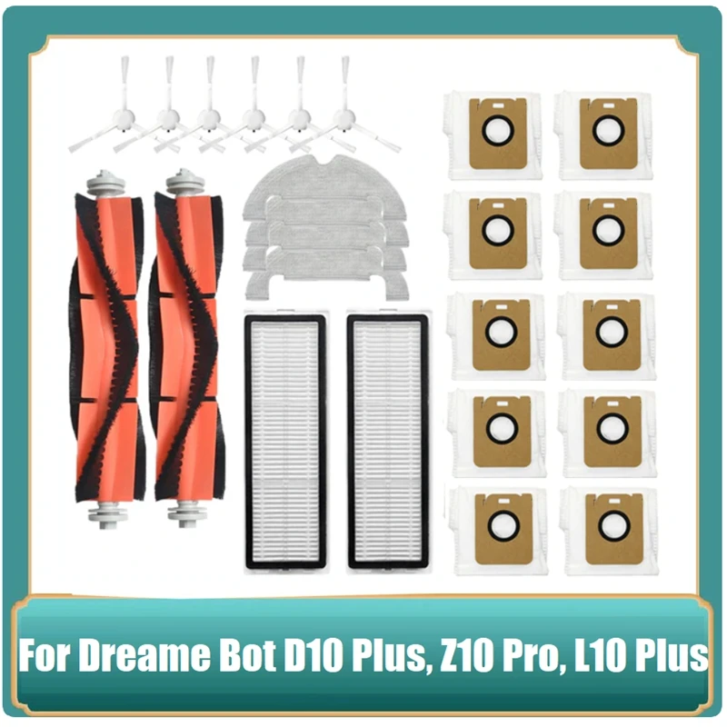 

22Pcs For Dreame Bot D10 Plus RLS3D/Z10 Pro/L10 Plus Robot Vacuum Cleaner Spare Parts Parts Main Side Brush Filter Mop Dust Bag