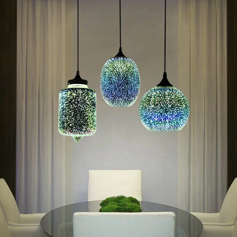 

3D Glass Fireworks Pendant Lamps Modern Simple Led Hanging Lamps for Dining Room Starry Sky Light Shadow Pendant Light Fixtures