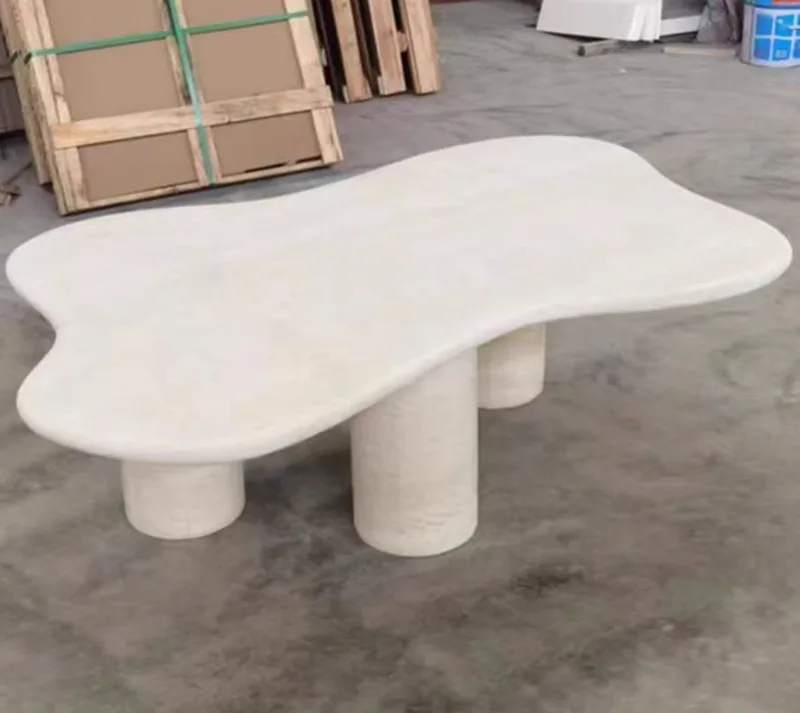 Italian Natural Travertine Columns Base Flower Shape Table Top Modern Nordic Living Room Marble Coffee Table