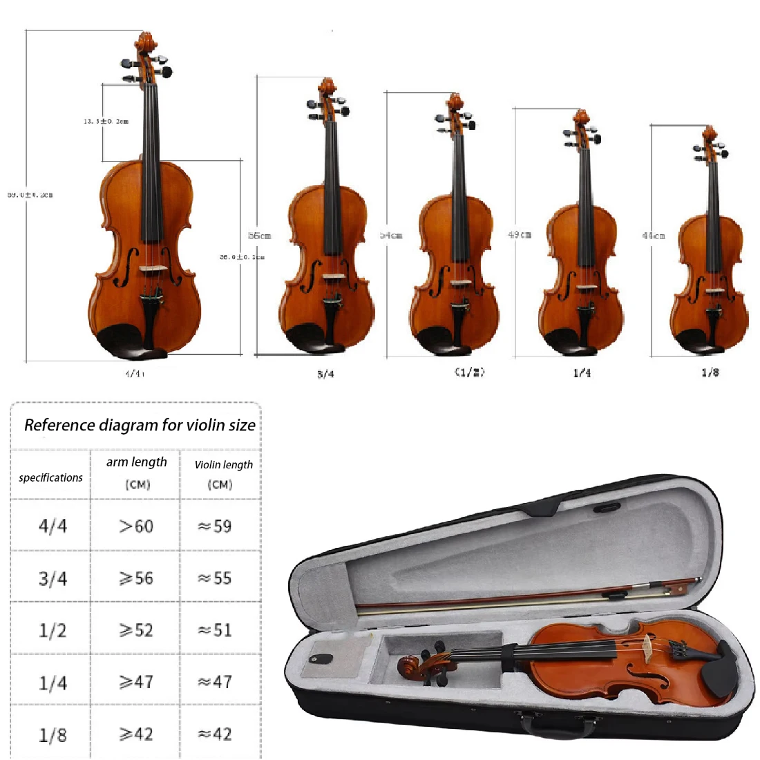  Astonvilla 1/2 1/4 1/8 3/4 4/4 Violin Full SizeProfessional Solo Acoustic Violin Fiddle for Beginners Kids & Adults