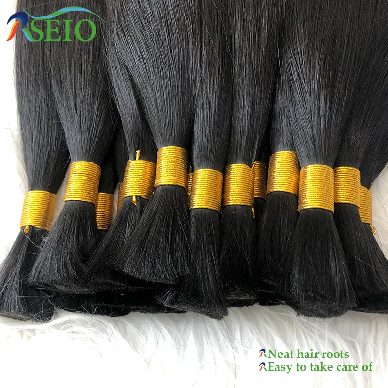 RSEIO Virgin Bulk Hair Extensions Natural Real Human Hair 16-24inch Black Brown Blonde 613 Color for salon Straight