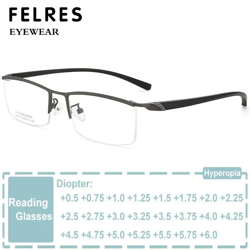 

Fashion Metal Eyeglass Half-frame Frame Optical Reading Glasses For Men Anti Blue Light Glasses Prescription Presbyopia Glasses