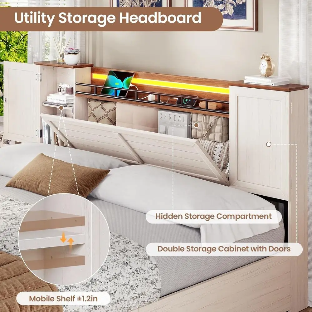 Rustic King-Size Bed with Barn Door Storage Cabinet 3