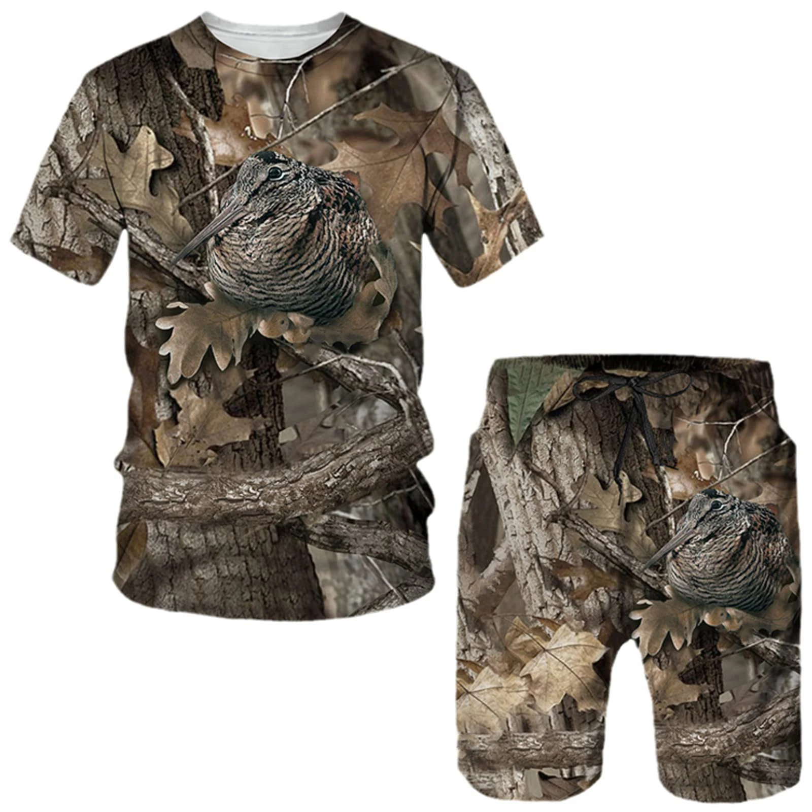 Camo Print Short Sleeve Mens Streetwear Sportswear Set