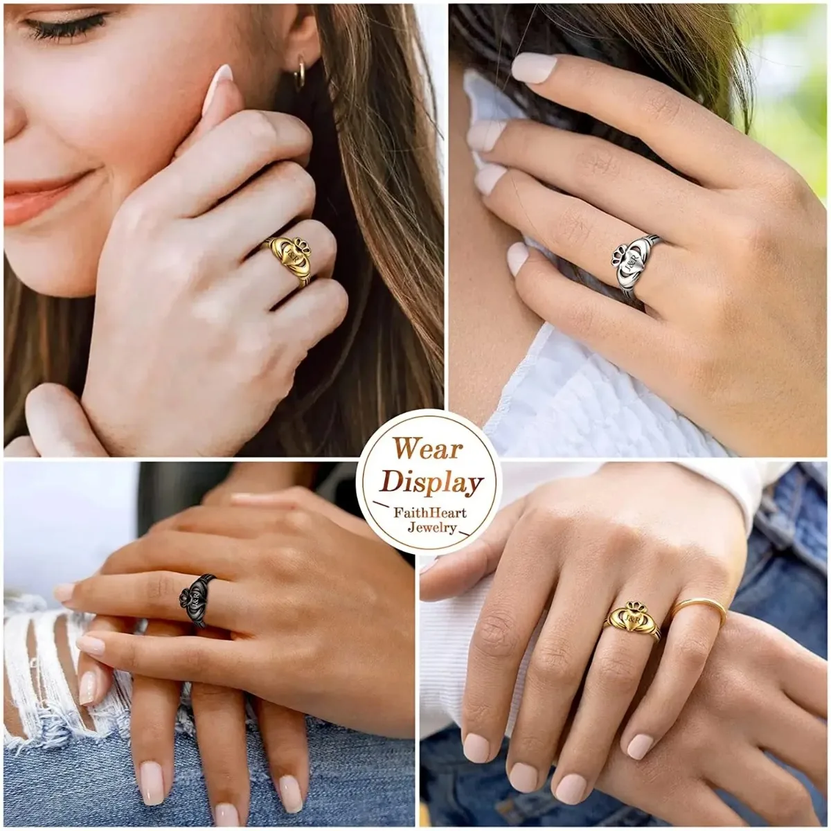 Anillos Claddagh U7 para amor, corona de acero inoxidable de