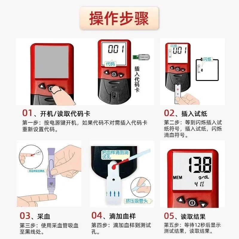 URIT H12 Hemoglobin test strip Household anemia test strips Detection and analysis paper 50pcs