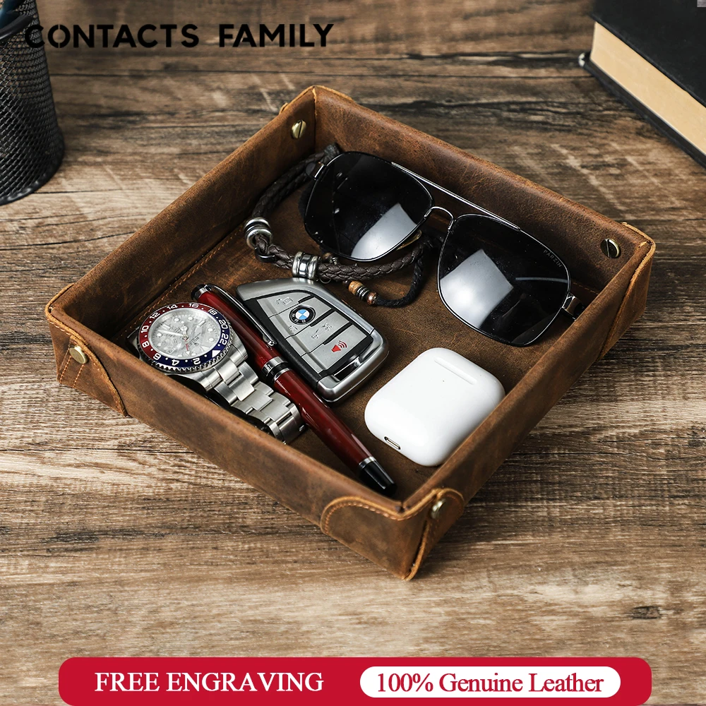 Desktop Storage Box Retro Genuine Leather For Key Jewelry etc