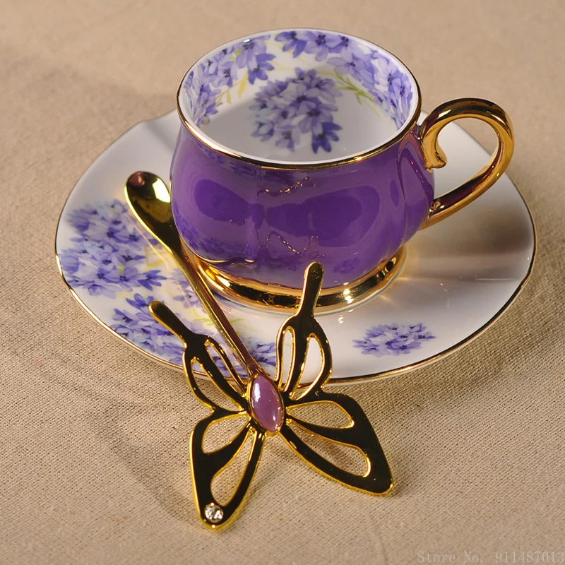 

Ceramic Aluminum Alloy Coffee Cup Three-dimensional Butterfly Stirring Spoon Creative Afternoon Tea Coffee Cup And saucer