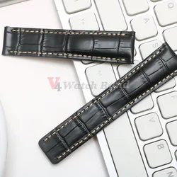 Premium Genuine Leather Waterproof Watch Strap - Cowhide, 22mm/24mm, Unisex Bracelet - 22mm (Black strap)