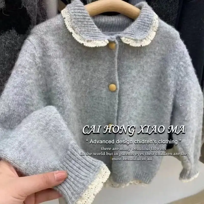 2025 여아용 스윗하고 인기있는 레이스 한국 버전  신상 스타일리시하고 다재다능한 레이스 니트 스웨터 가디건 자켓