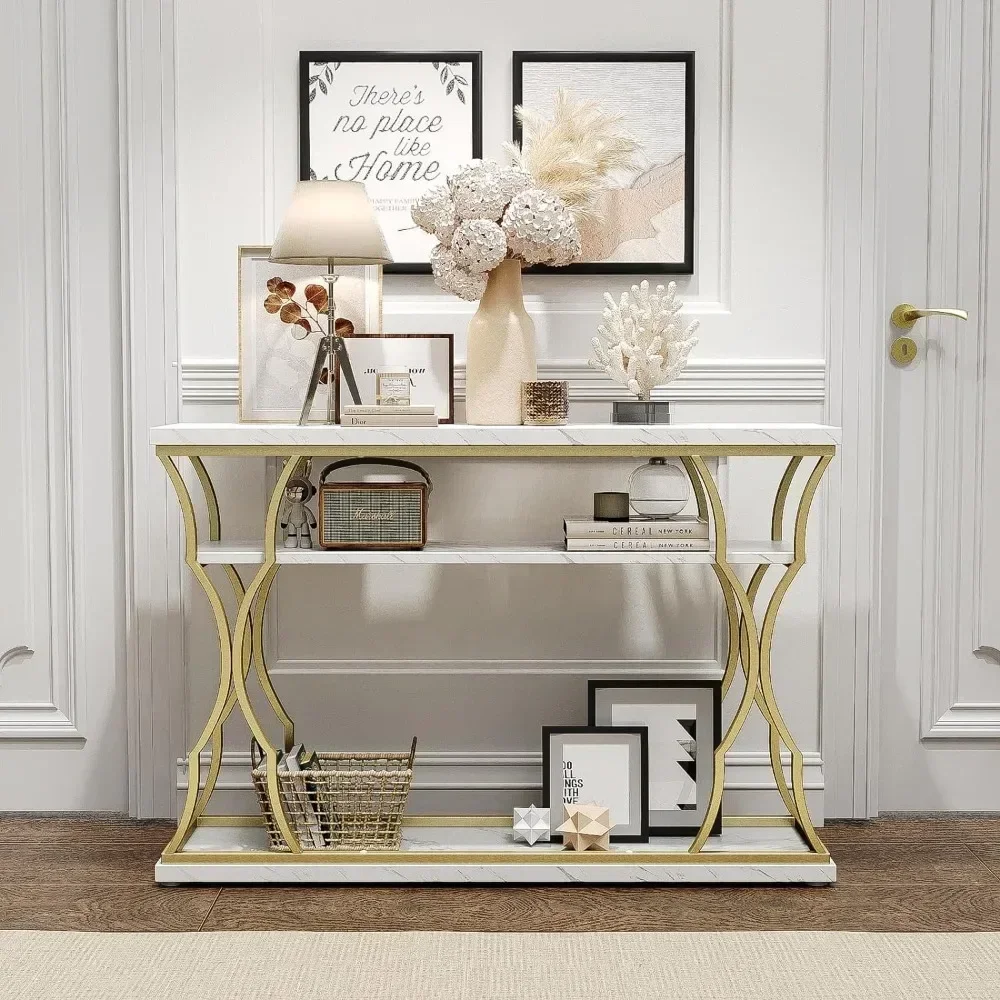 Console Table Entryway,Sofa Table Free Combine Two Different Shape for Hallway Entrance Hall Foyer Corridor LivingRoom Gold Base