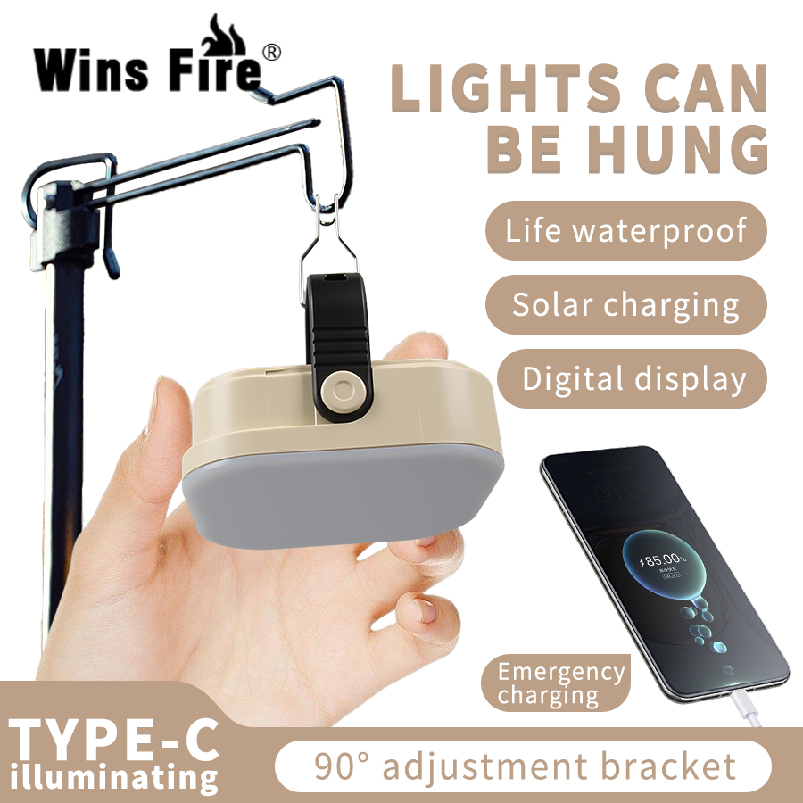 Mini Portable LED Light USB Rechargeable Pocket Lantern Outdoor Emergency Waterproof Tent Light Digital Display & Hook Design