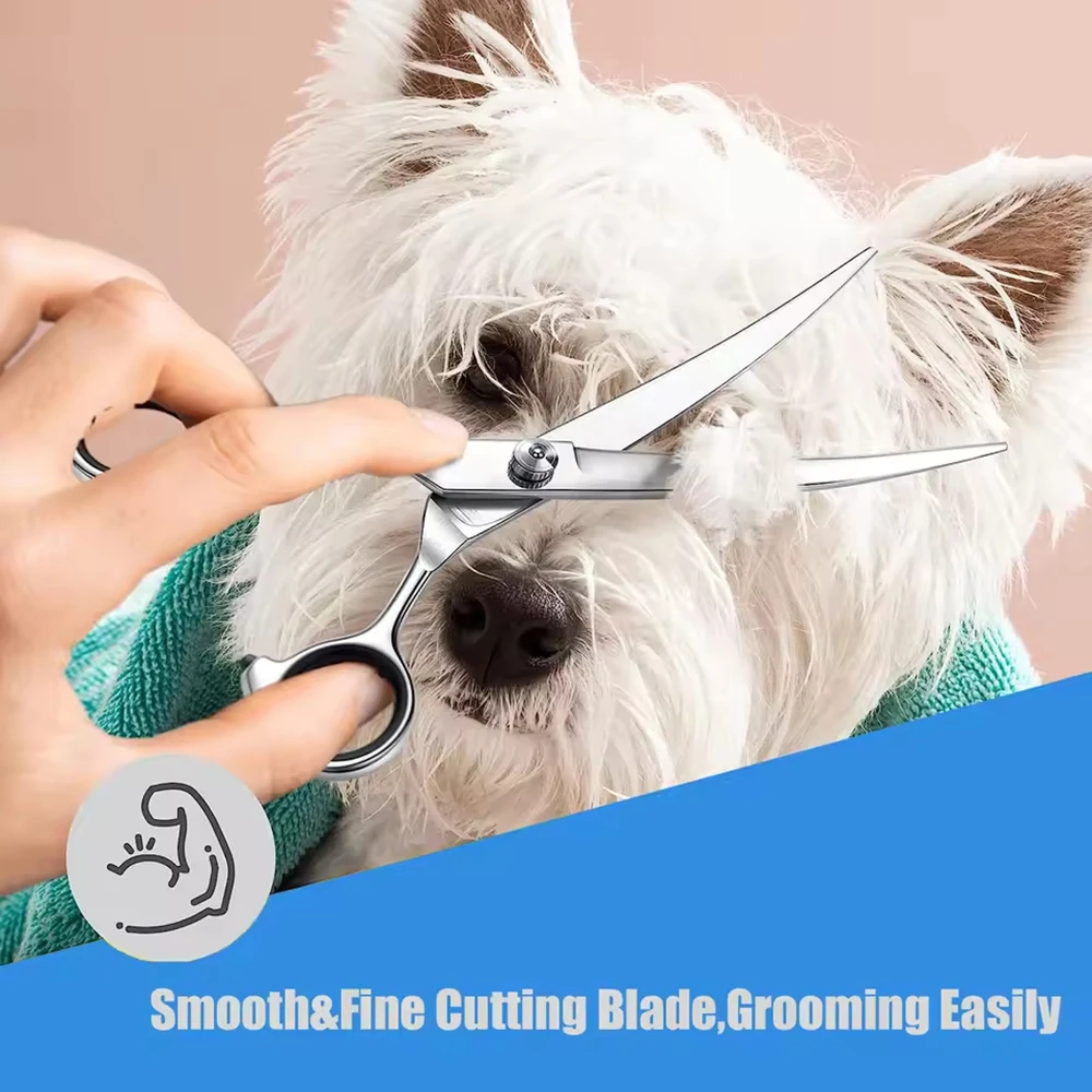 Dog Grooming Scissors Pet Hair Scissors Grooming Stainless Steel Dog Scissors Pets Shears Animal Cutting Feet Ear Eye Hair Trimming