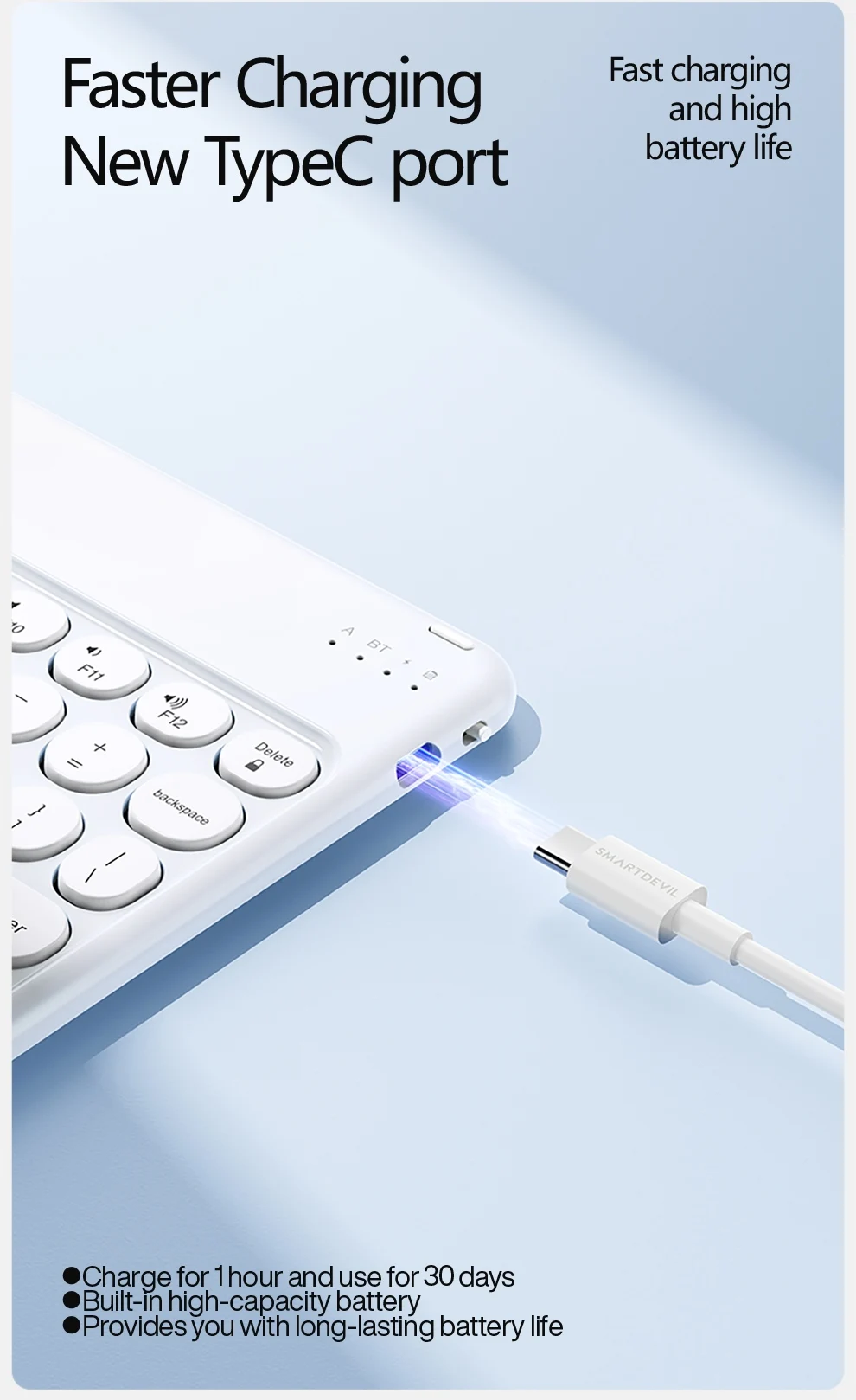 SmartDevil-Teclado Bluetooth Sem Fio, Protetor Integrado, Slot