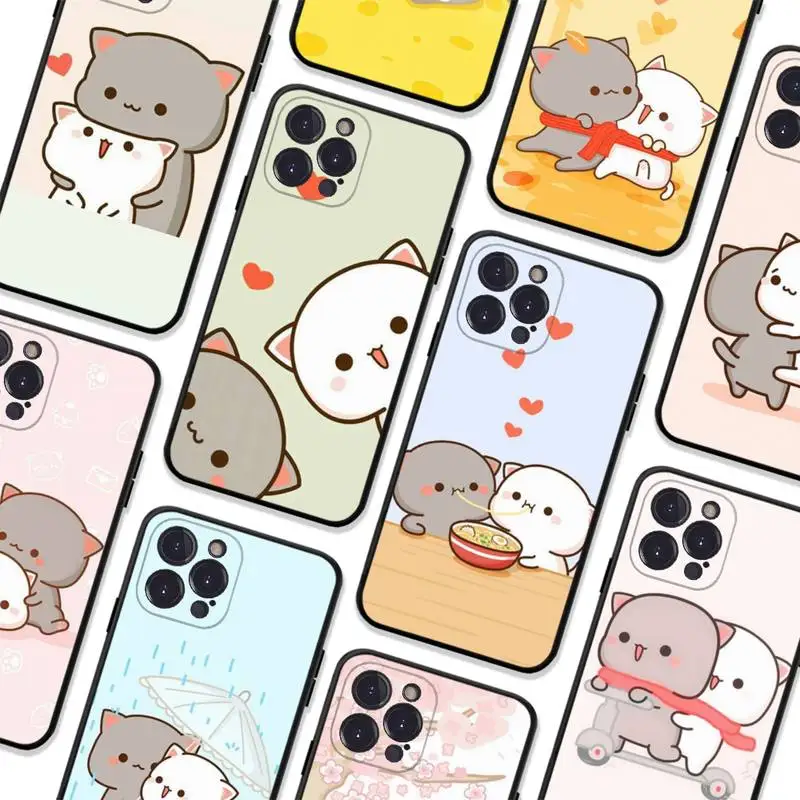 

Fun Cartoon Peach Mochi Cat Phone Case For iPhone 8 7 6 6S Plus X SE 2020 XR XS 14 11 12 13 Mini Pro Max Mobile Case