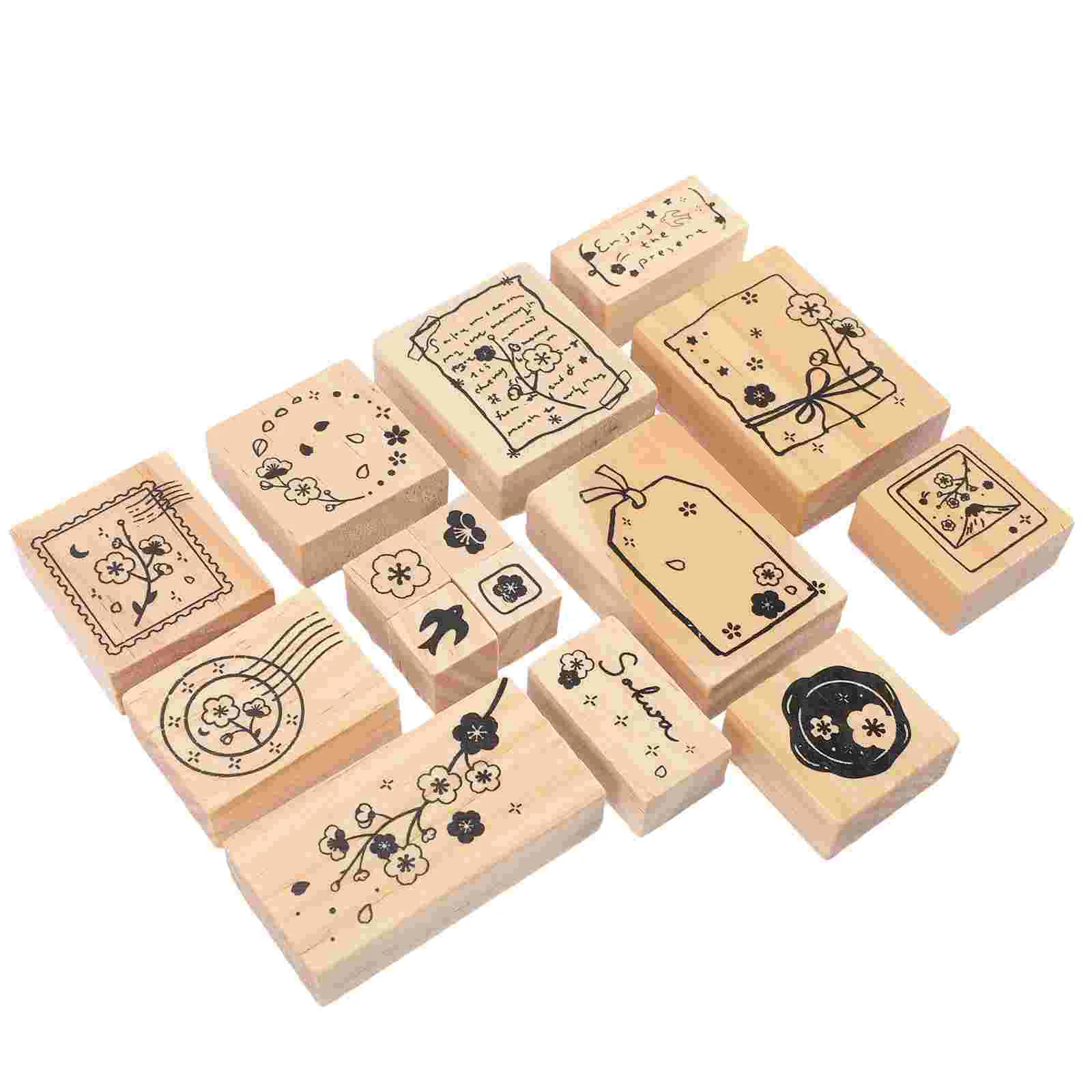 

Hand Stamp Stamps for Crafts Decor Account Flower Themed Book Wooden Scrapbook Decorative DIY Toddler Vintage