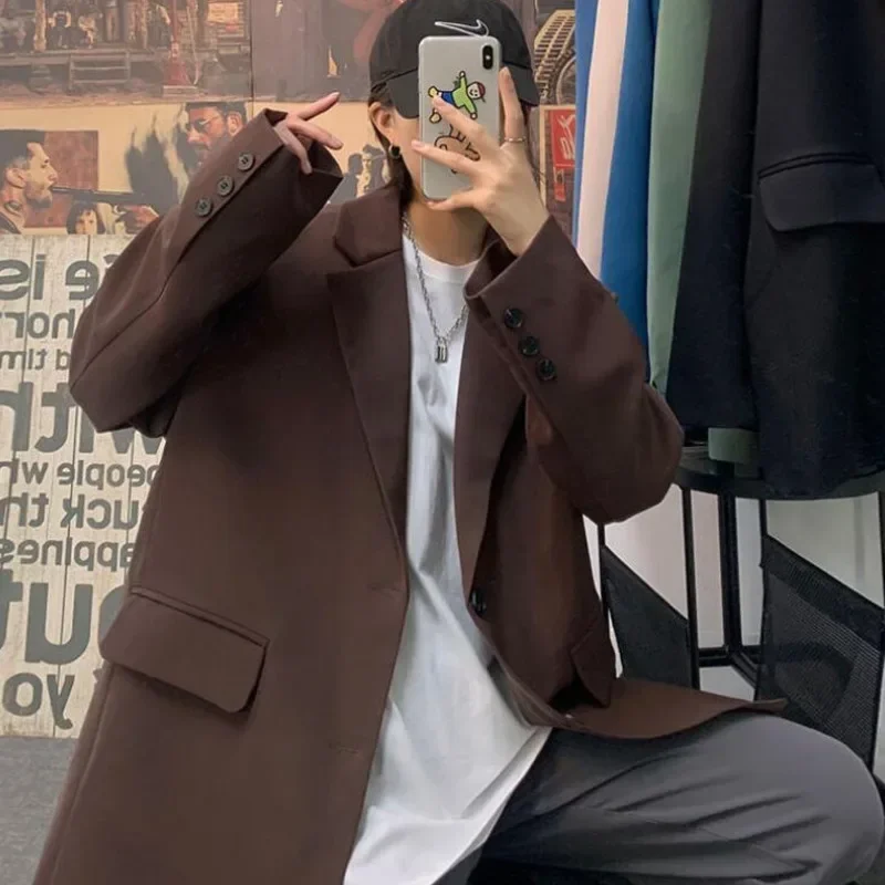 Korean Style Blazer Men Fashion Solid Color Business Casual Suit Jacket Men Streetwear Loose Dress Jackets Mens Formal Blazer