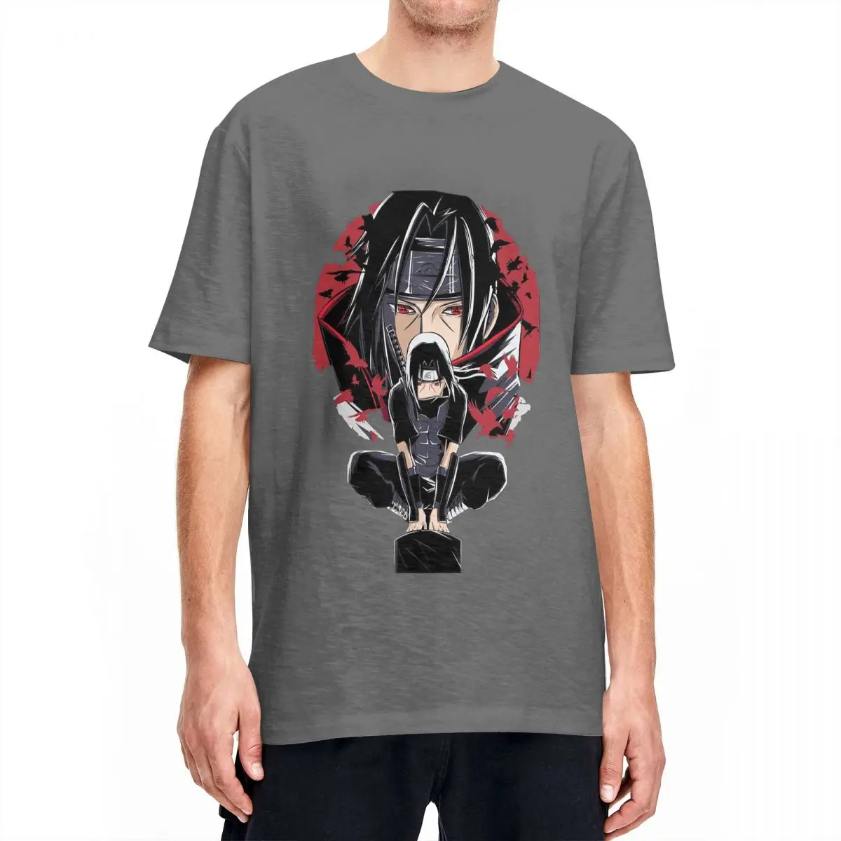 Itachi Bandai Naruto T Shirts Men's Cotton Vintage T-Shirts Round Neck Anime Manga Tee Shirt Short Sleeve Clothing Summer | Мужская