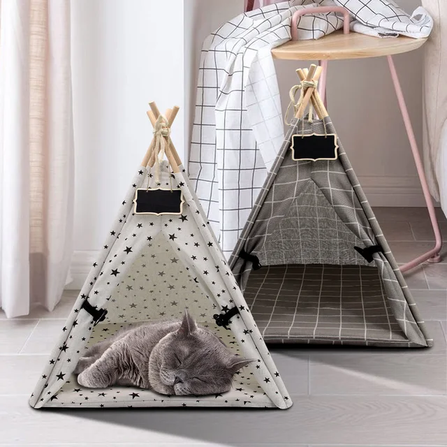 Pet Tent House Cat Bed Portable Dog Cat Teepee Portable Puppy Kitten Indoor Outdoor Kennels For Pet Cats Tent Small Animals Bed 2