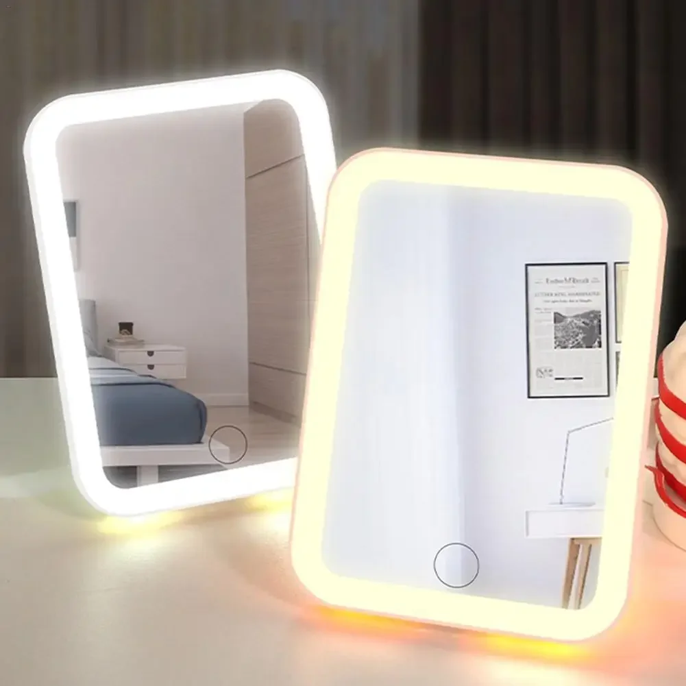 Portable Folding Mirror Lighted Mirror LED 3Colors Modes Travel USB Dressing Table With Makeup Light Charging