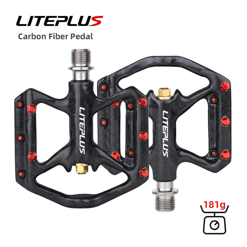 

Liteplus Ultralight Carbon Fiber Pedal Titanium Sealed Bearings Non-Slip Mountain Bike Pedals for Folding Bike/MTB Accessories