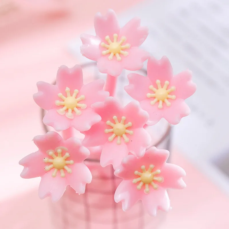 10Pcs Silicone Cherry Blossom Flowers Pink Gel Pen Creative Cute Stationery Office School Writing Supplies Gift Kawaii Pens