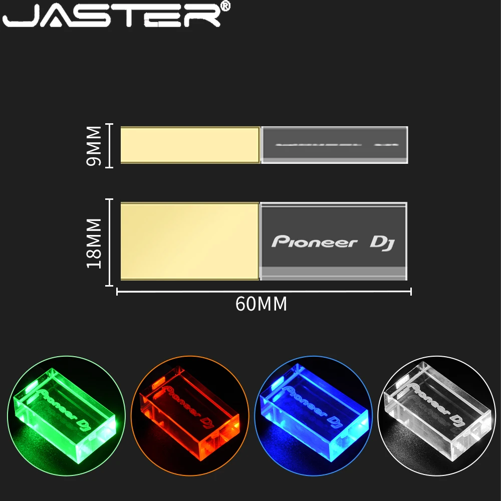 

JASTER Pioneer DJ Crystal USB Flash Drive 128GB Gold Lid Pendrive 64GB Colorful LED Memory Stick 32GB Real Capacity U Disk 16GB