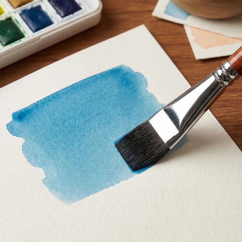 Reise-Aquarellpinsel, 6 Stück, Kurze Griffe, Eichhörnchenhaar-Pinsel für Aquarell, Tinte, Gouache mit PU-Tasche – Detail 6