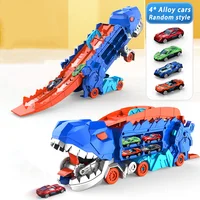 Transport Dinosaur Truck Toys Foldable Track Alloy Transforming Dinosaur Carrier Ejection Cars Toy Puzzle Gift for Kids Toddle 2
