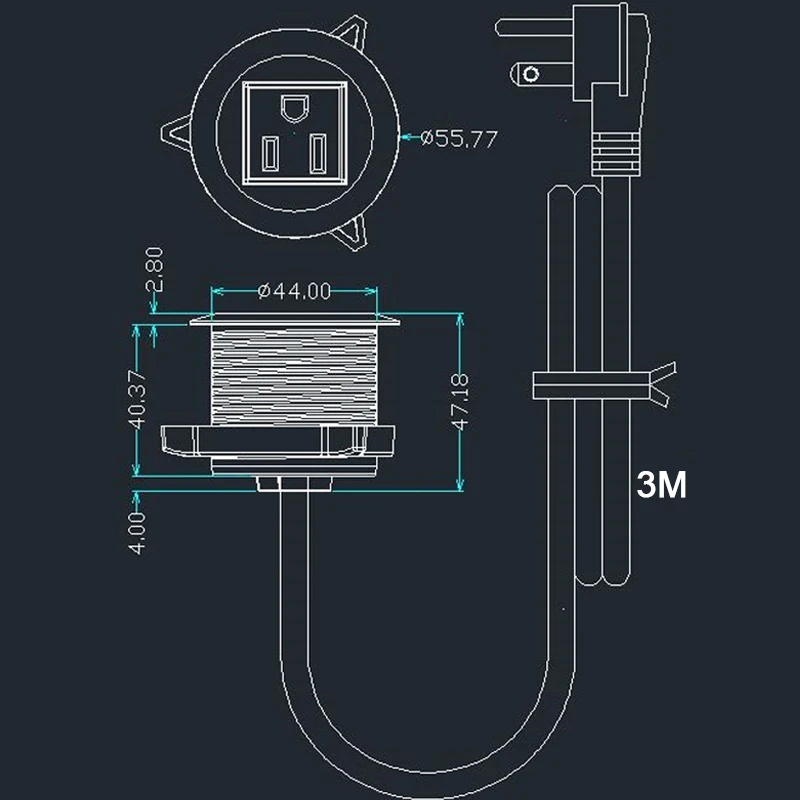 18W USB(A+C) Desktop Grommet Charger With US/EU Plug ABS Flame Retardant Type-C Charging Port Furniture