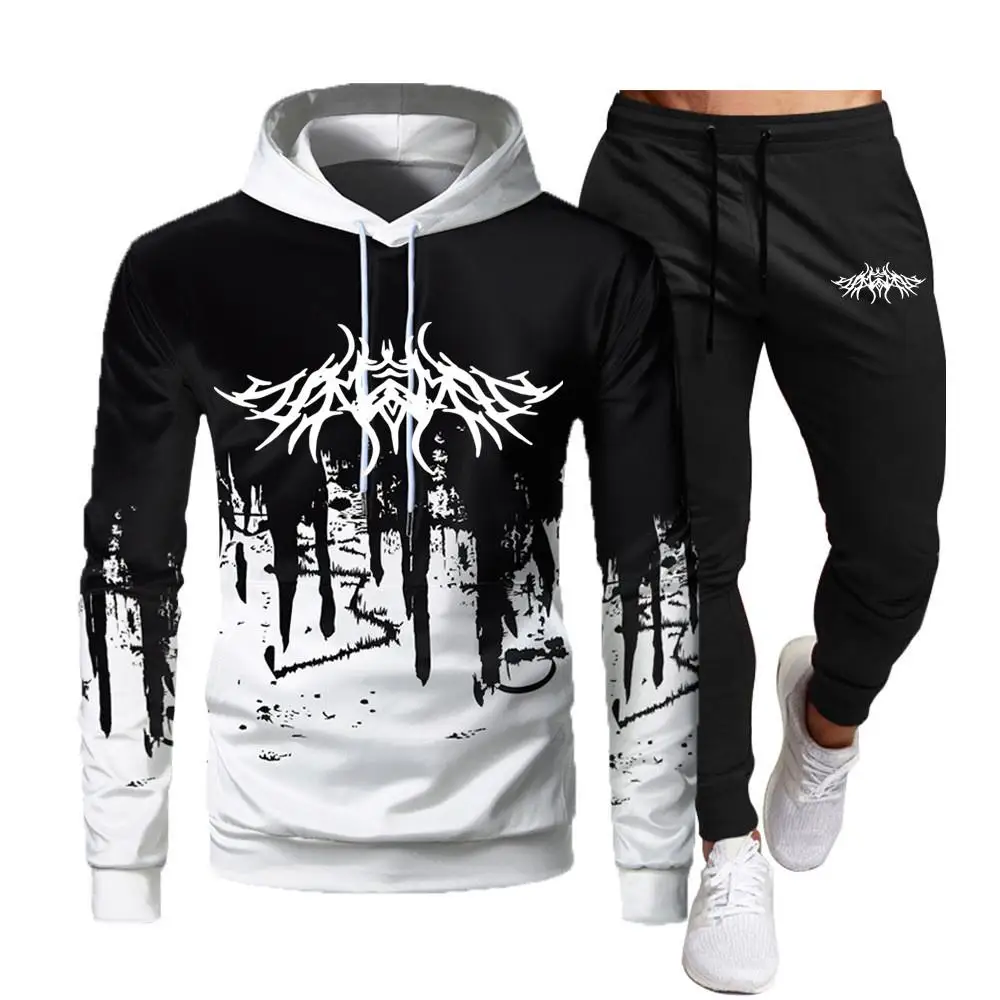 Joggers Brand Autumn Winter Hoodies+Pants Two Piece Set  Printing Men Womens Hoodies Tracksuits Jogger Pants thick Warm Clothes