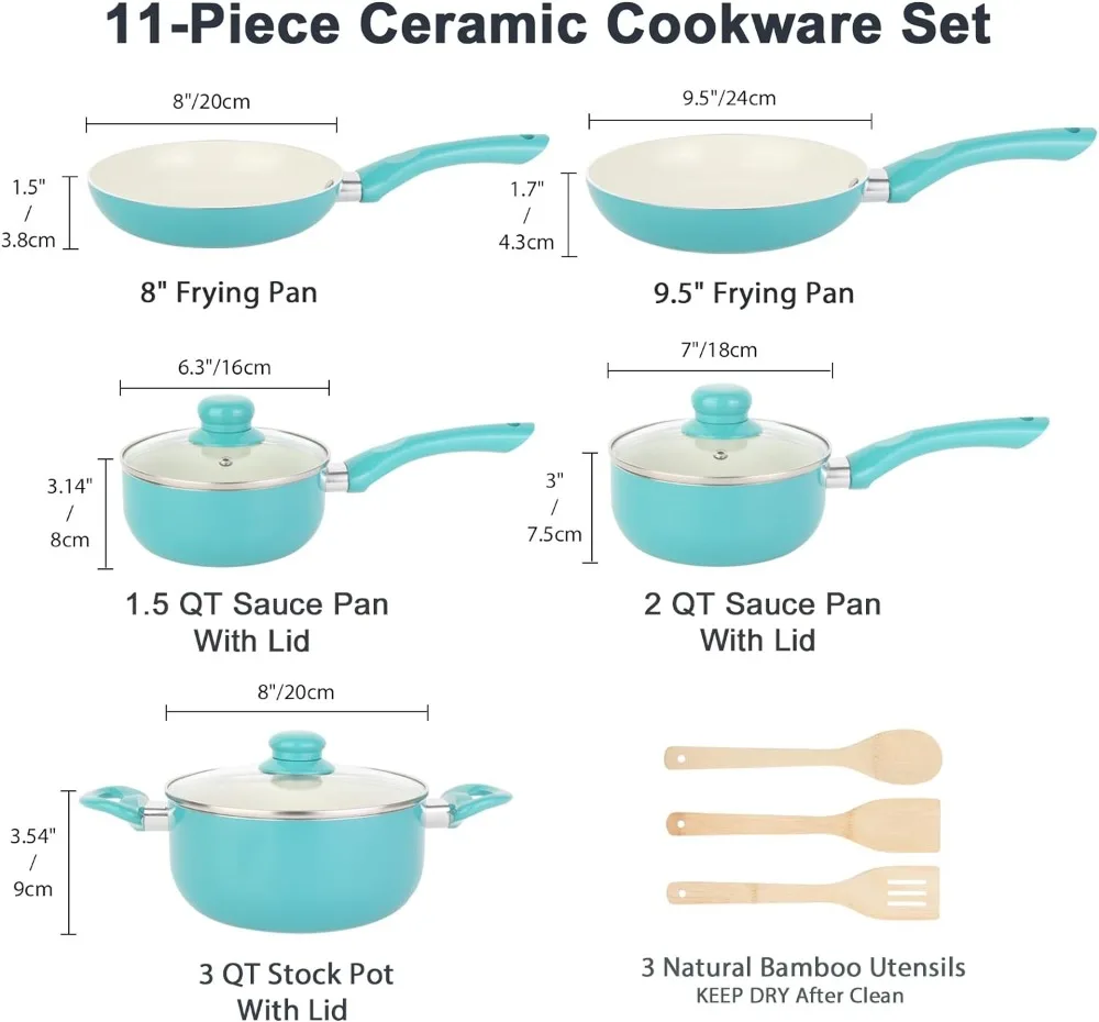 Pots and Pans Set Nonstick Ceramic Kitchen Cookware Sets, 15 Piece  Induction Cookware Non-stick Pans for Cooking Set, Non Toxic Pots and Pans  with Cooking Utensil