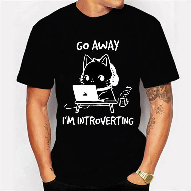 

Go Away I’m Introverting Graphic T Shirts Funny Cat Gamer Gaming Tshirt Tops Fashion Harajuku T-shirts Women Men Brand T-shirt