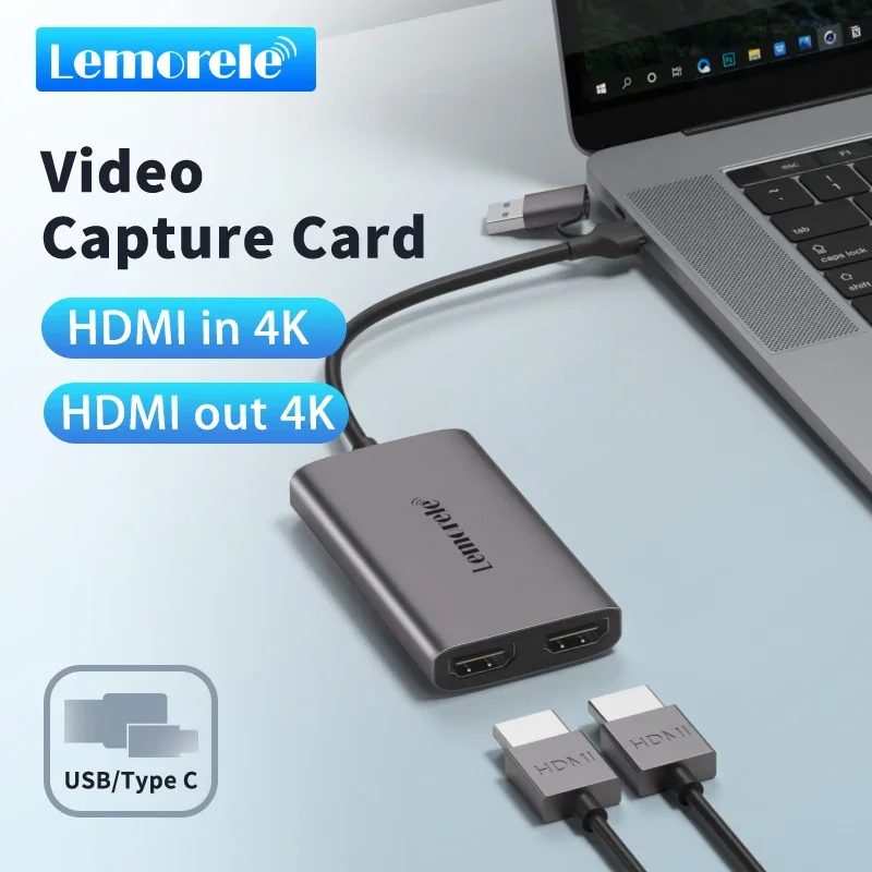 

Карта видеозахвата Lemorele AC02, 4K HDMI, совместима с USB A/C, с выходом 4K для Switch Xbox PS4/5 Live Stream